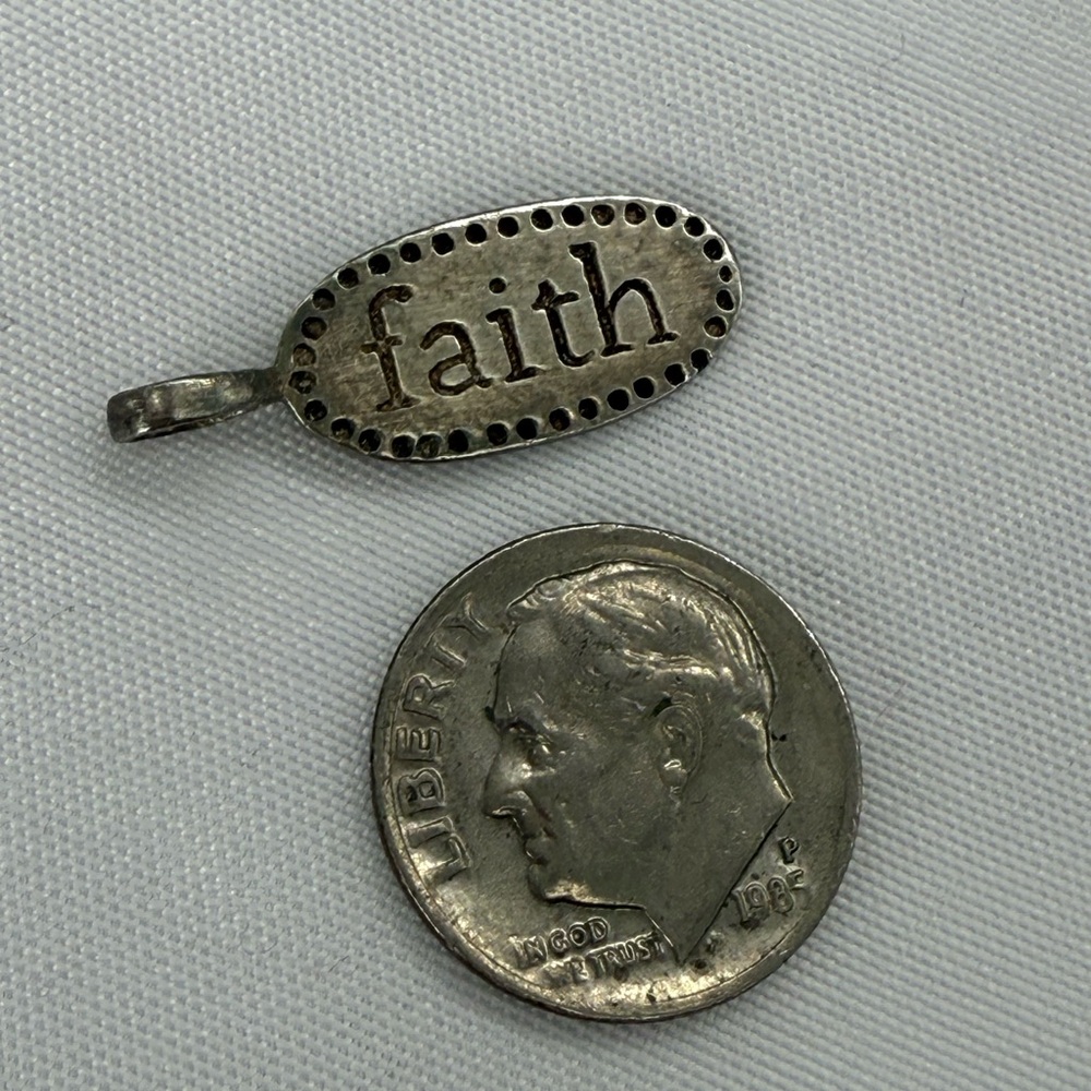 Sterling Silver Faith Charm Pendant Oval Handmade Inspirational Jewelry Gift - Picture 2 of 3